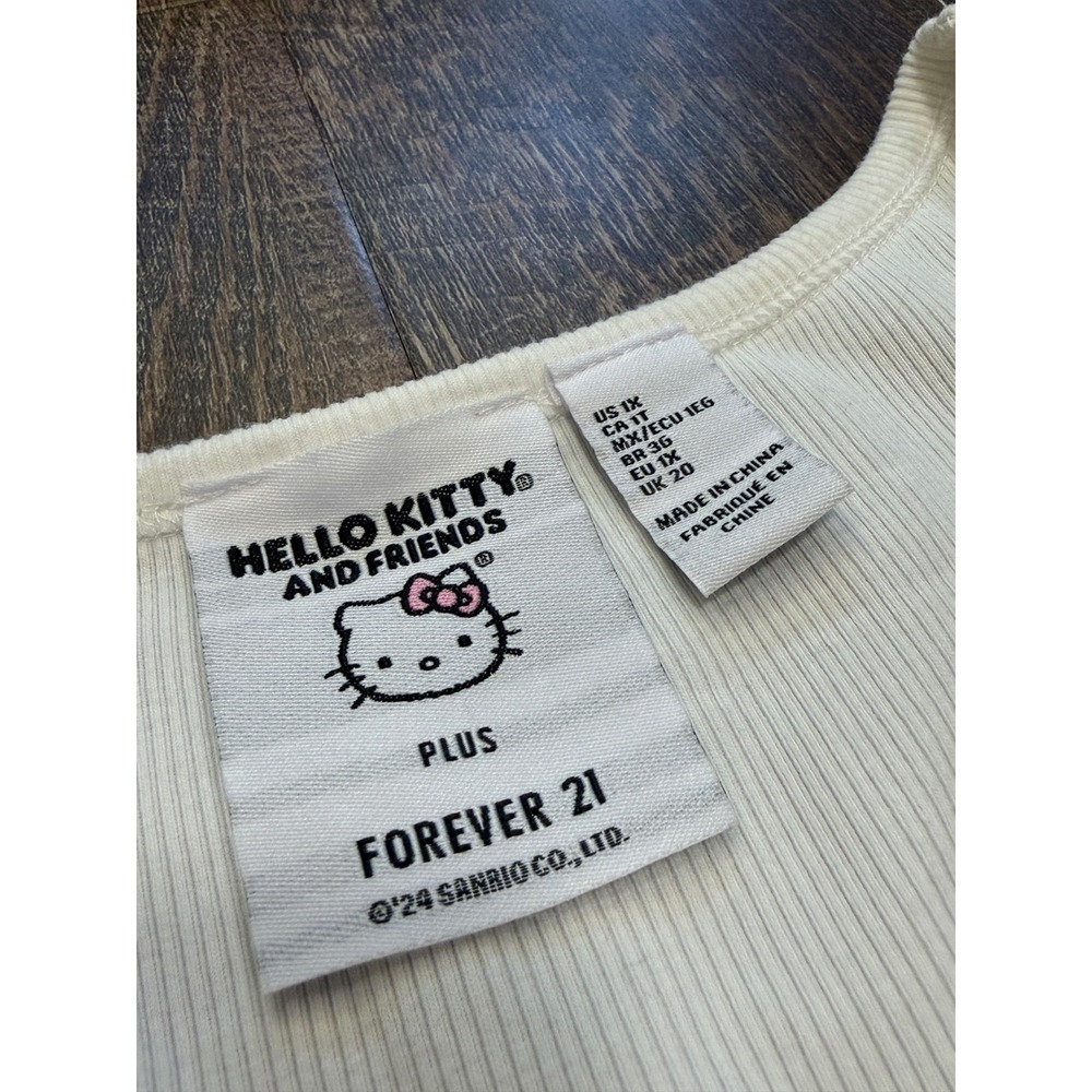 Forever 21 Hello Kitty Ribbed Tank Top Plus Size 1X Cream Rhinestone Shell - Picture 3 of 6